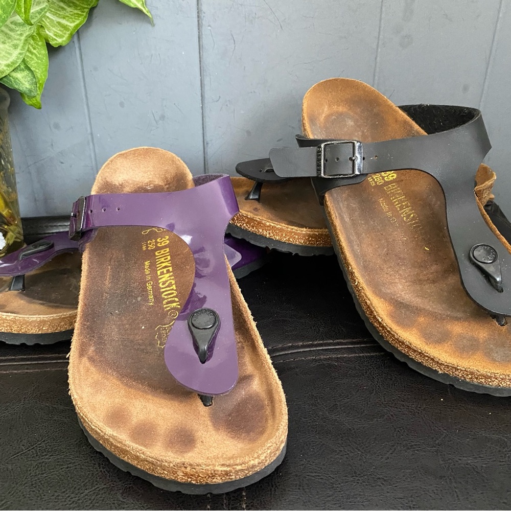 Lot 2 Pre-owed Birkenstock Gizeh in Purple and Black Sandals 39/8 Women’s